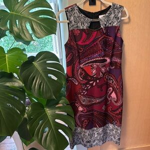 Joseph Ripkoff Patterned Cocktail Dress with Gold Accents